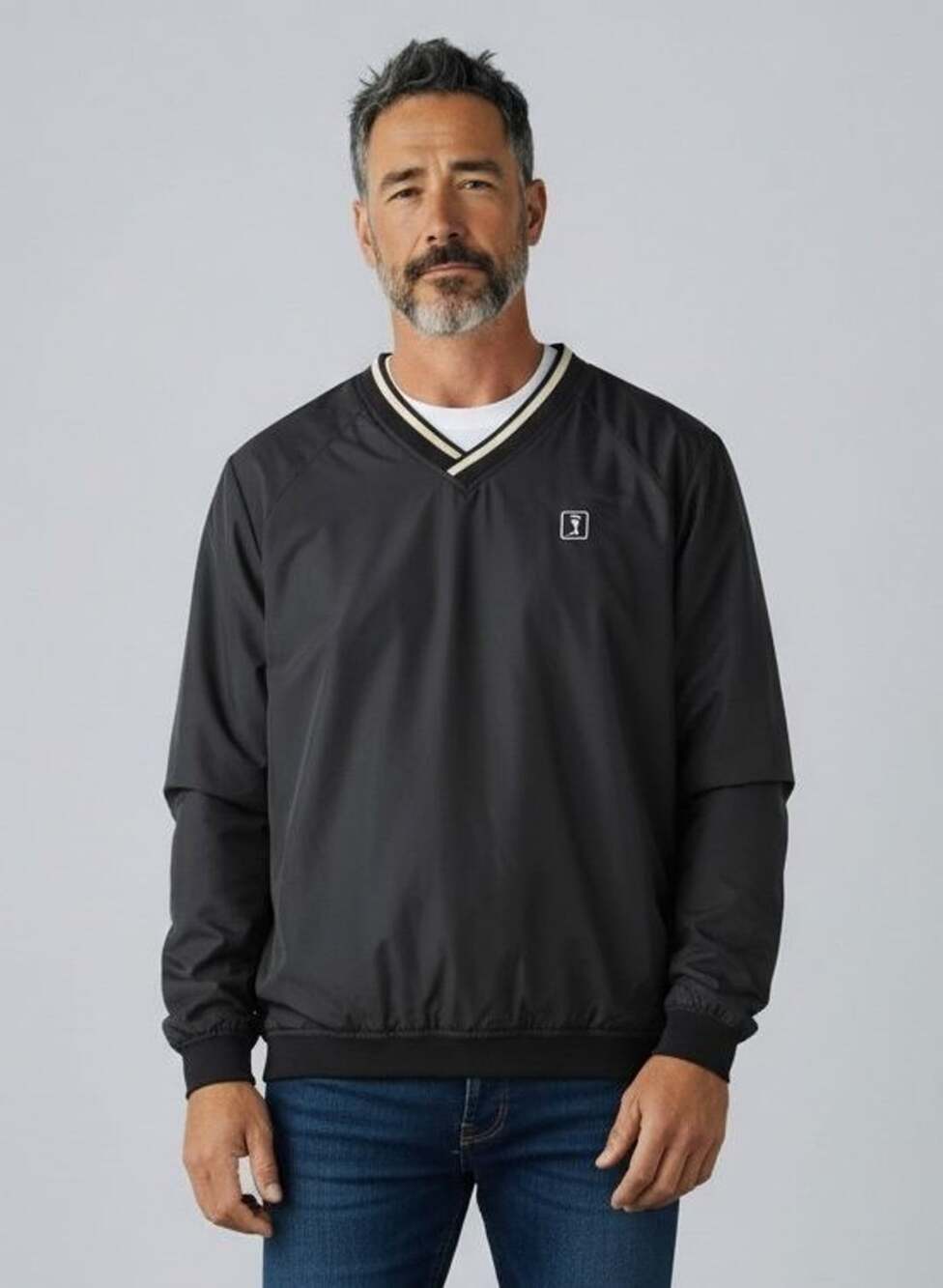 PGA Tour V-Neck Lined Golf Pullover Windbreaker XL Black